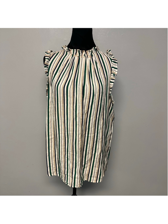 Ann Taylor Factory Tops - Ann Taylor Factory size medium Striped Ruffle Blouse White Green mock neck